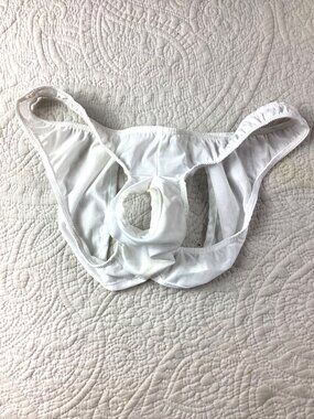 Mens White Sheer Open Crotch & Rear Briefs With Adjustable Back Strap*Gay*New